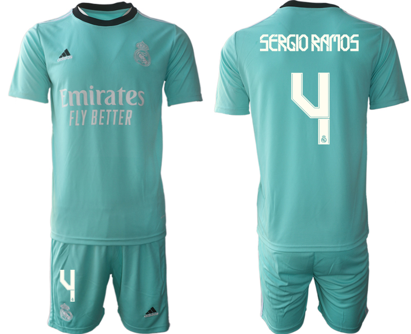 Men 2021-2022 Club Real Madrid second away Light blue #4 Soccer Jersey->real madrid jersey->Soccer Club Jersey